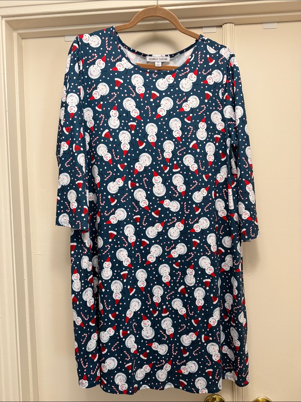 Women’s Holiday Snowman Dress - Navy with Red & White. Size XL